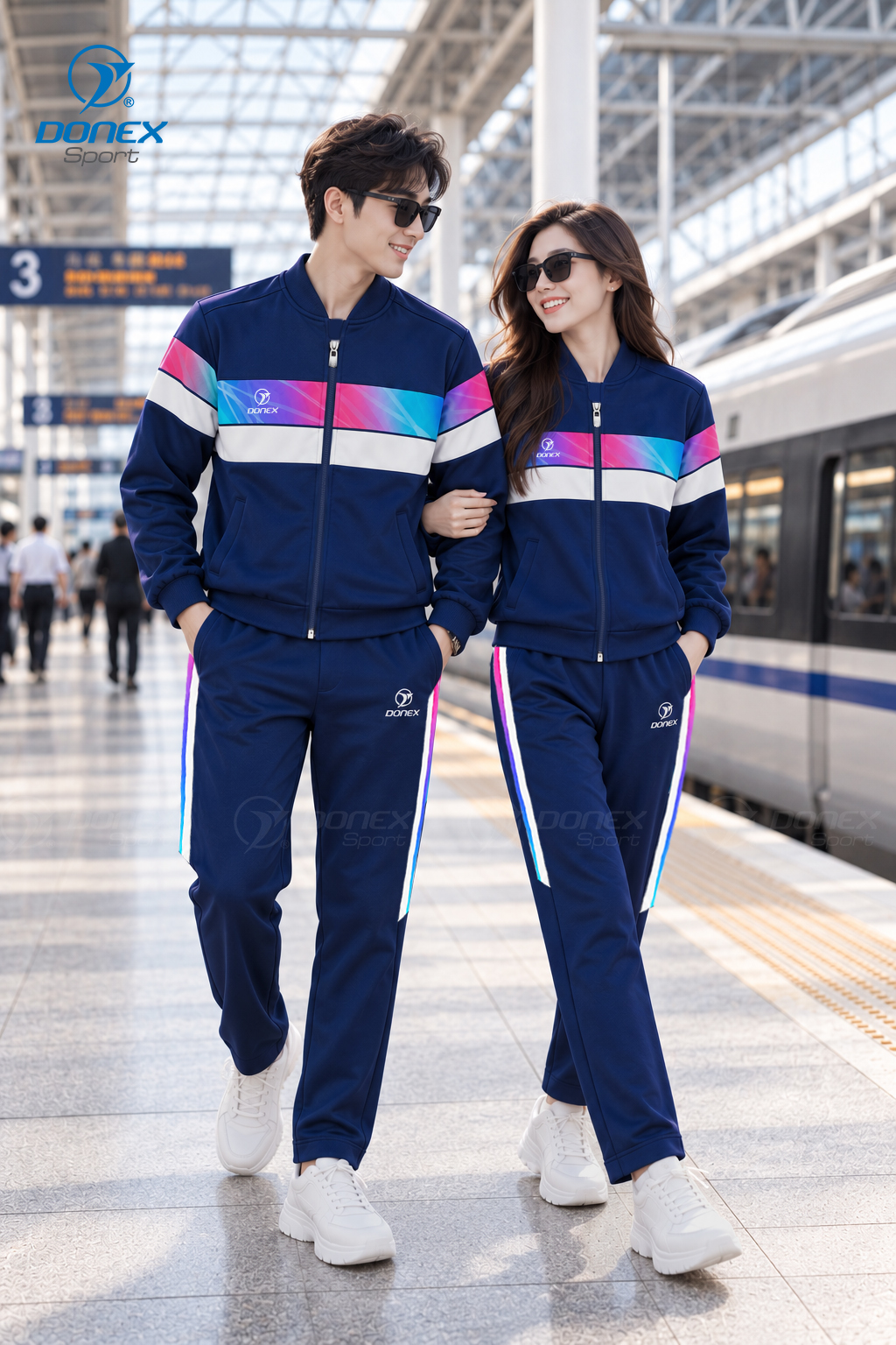 Bộ nỉ thể thao nữ ADB-174-12-01 Navy phối trắng