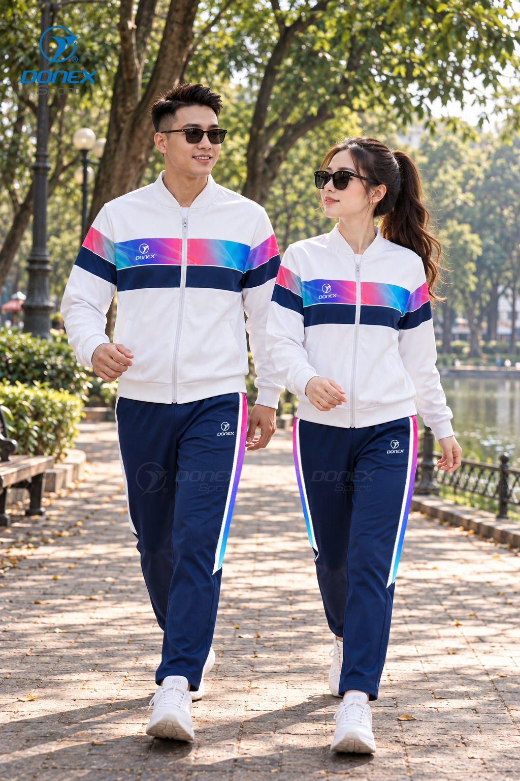 Bộ nỉ thể thao nữ ADB-174-01-12 Trắng phối navy