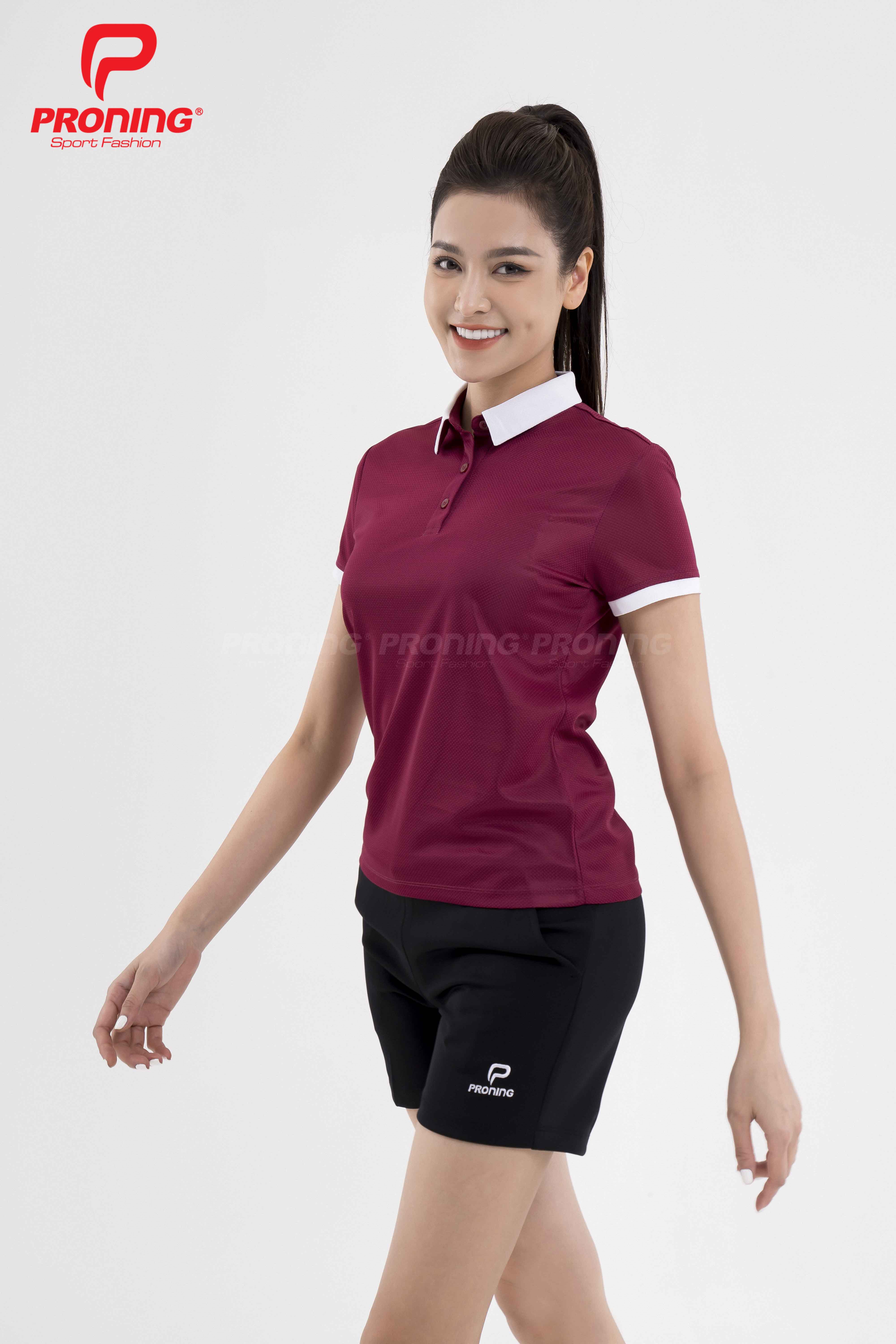 Áo thể thao nữ AC-3695 Đỏ đô phối trắng