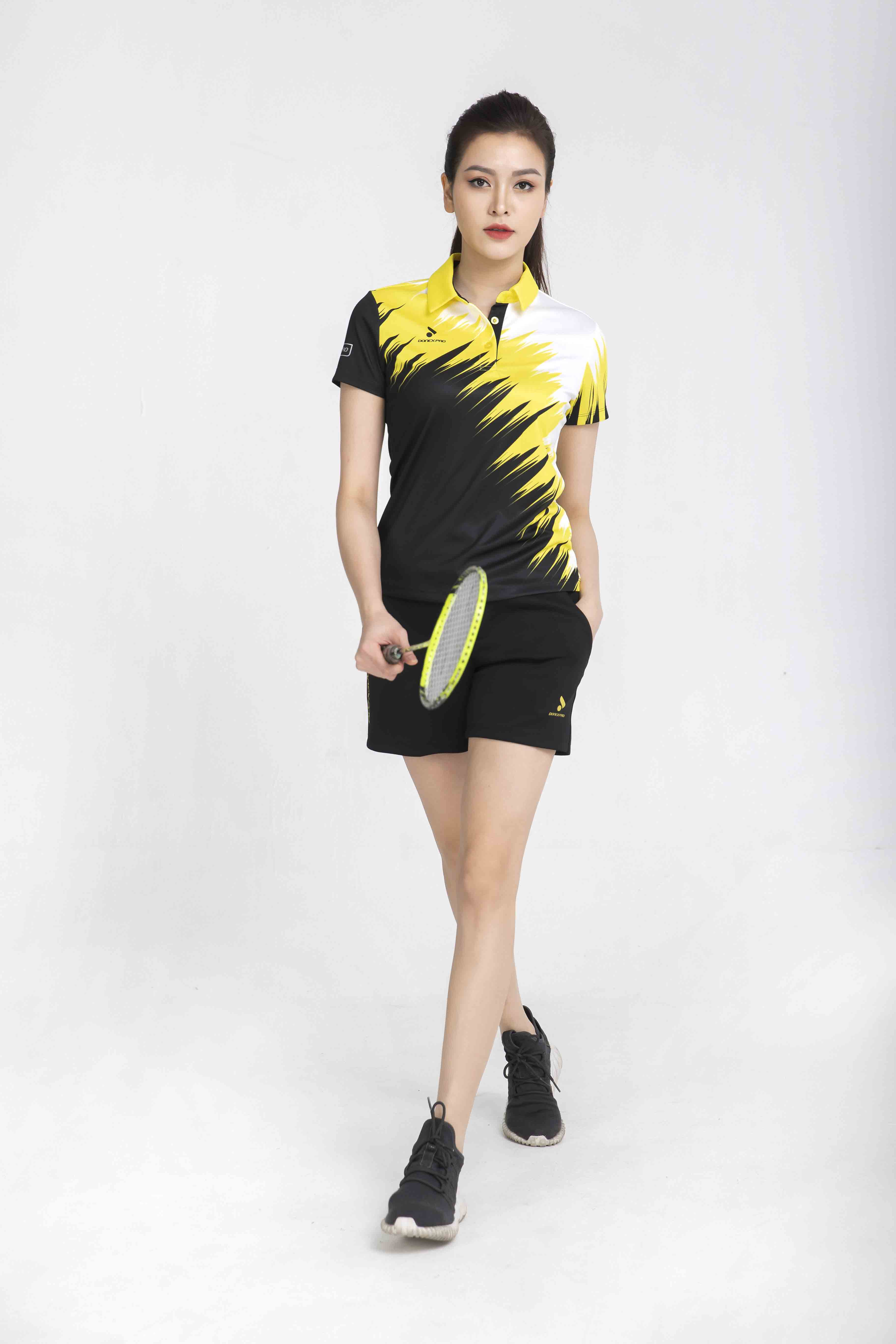 Áo thể thao nữ AC-3626 đen phối vàng