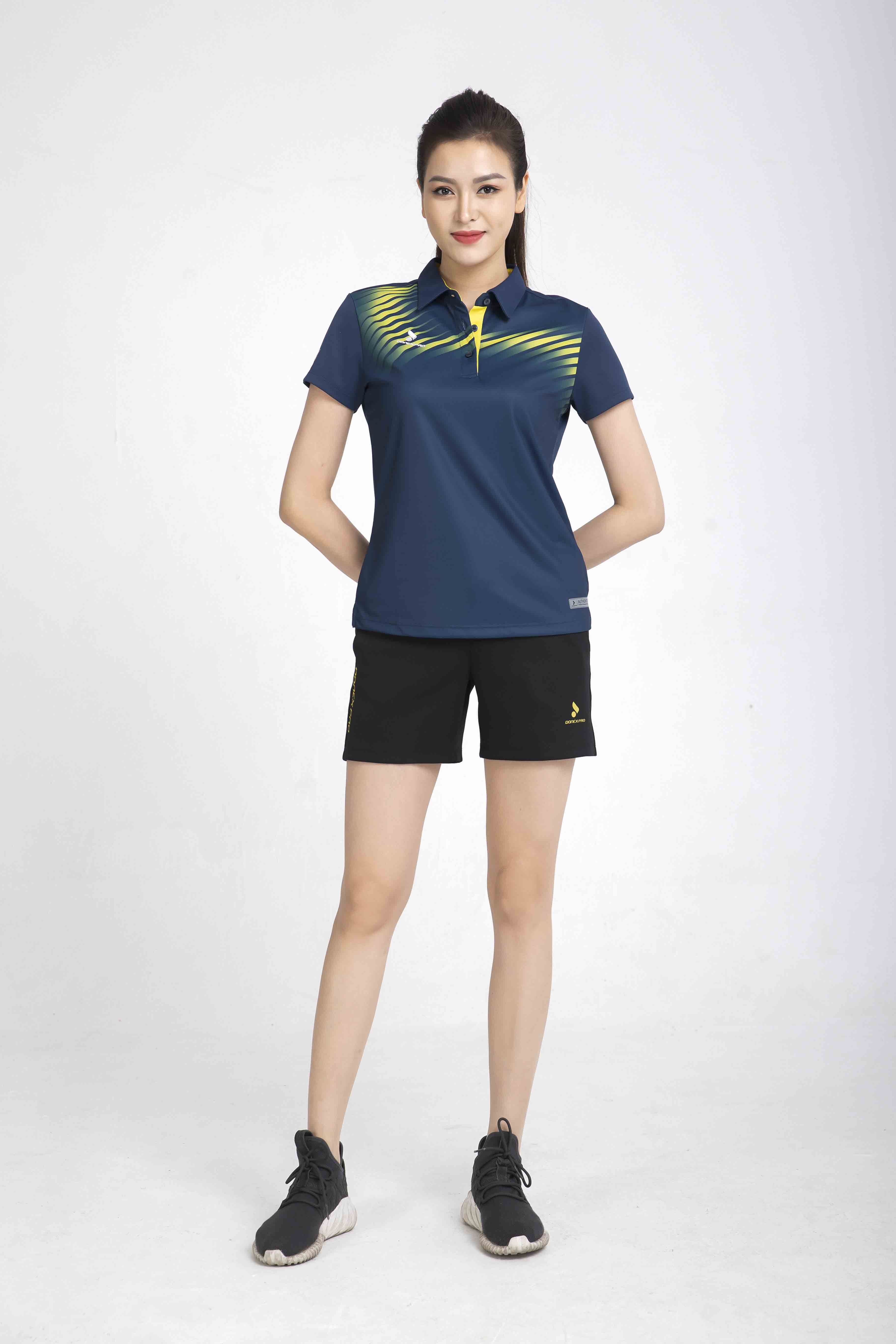 Áo thể thao nữ AC-3640 Xanh navy phối vàng