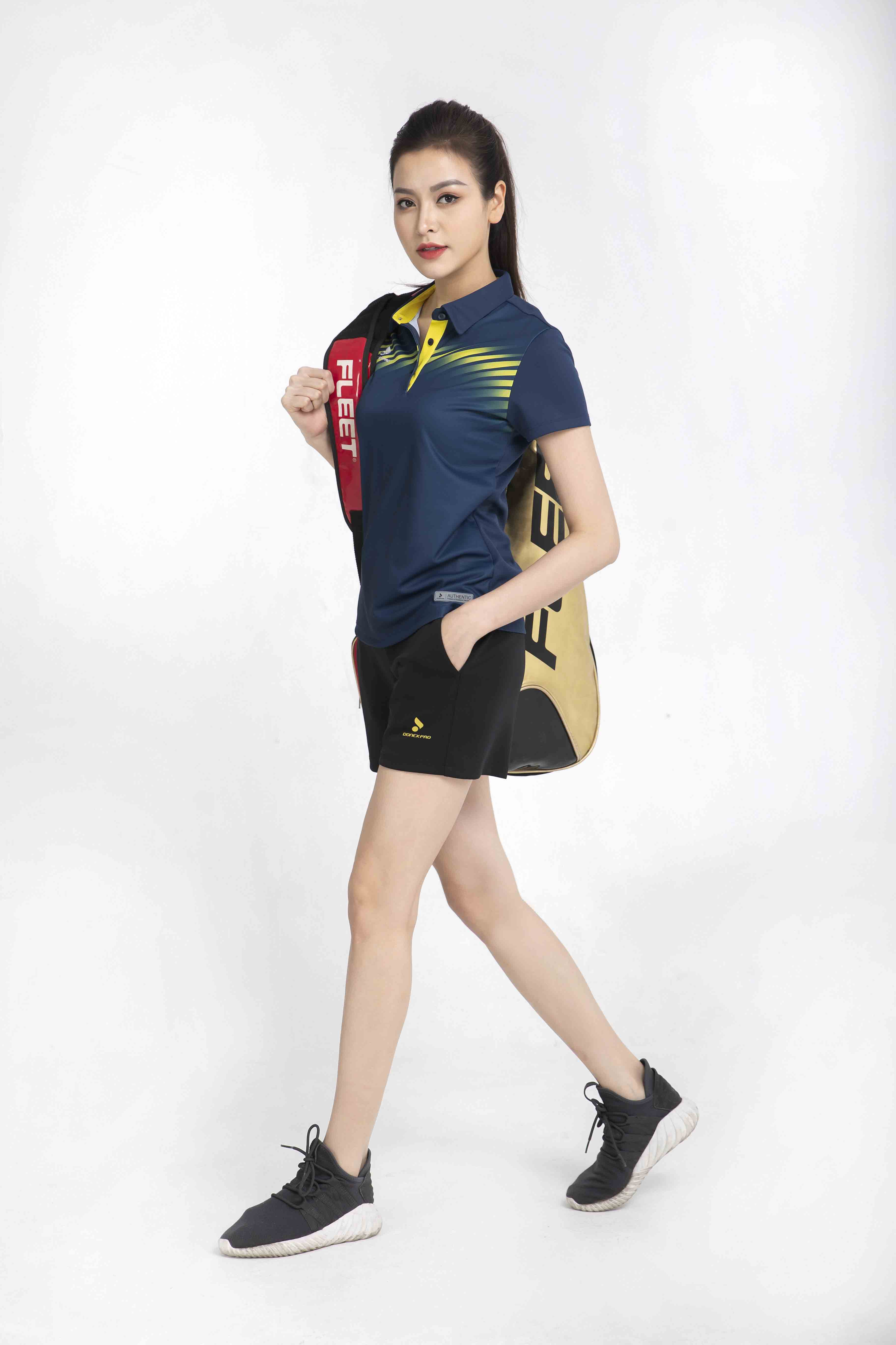 Áo thể thao nữ AC-3640 Xanh navy phối vàng