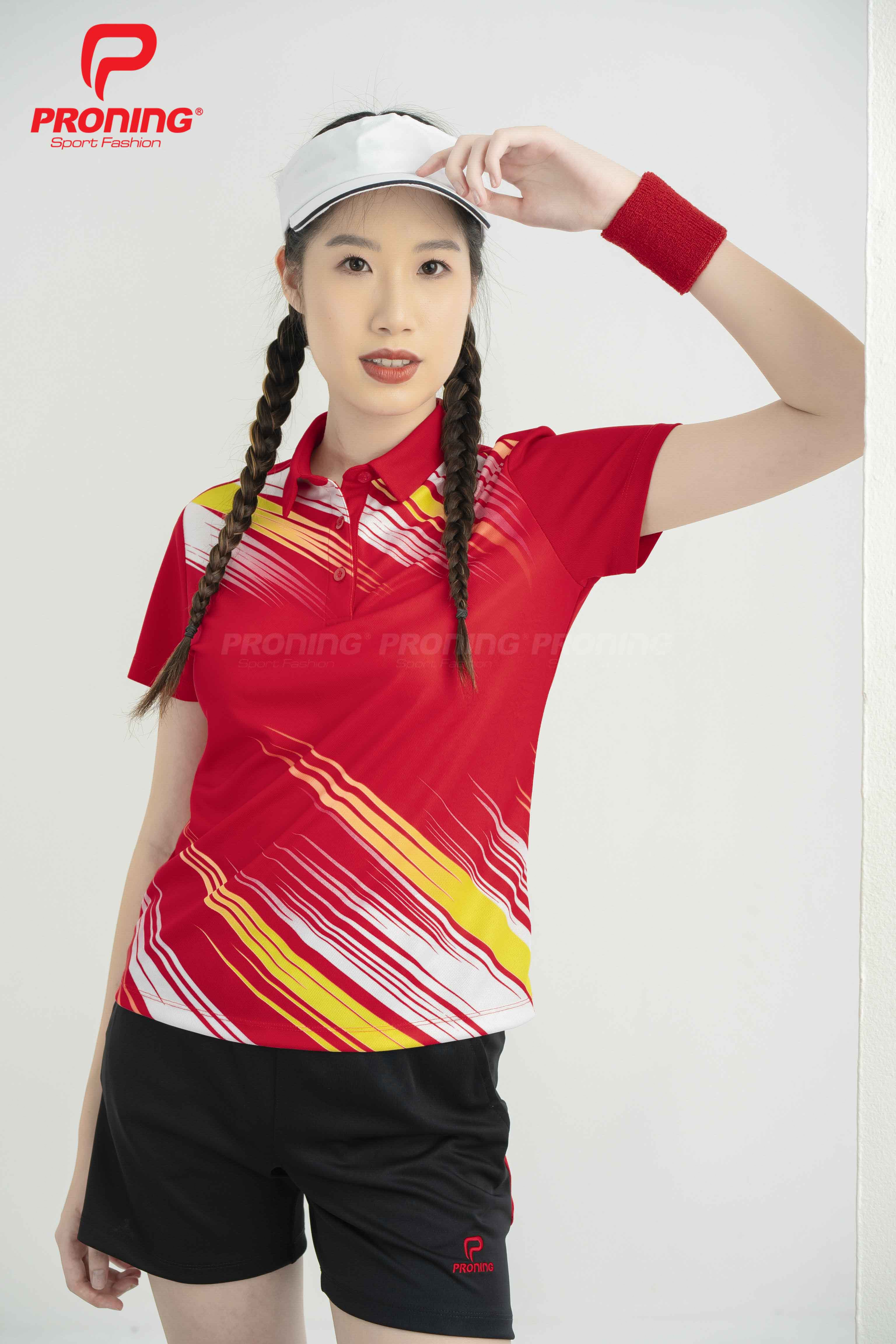 Áo thể thao nữ AC-3697 Đỏ phối vàng