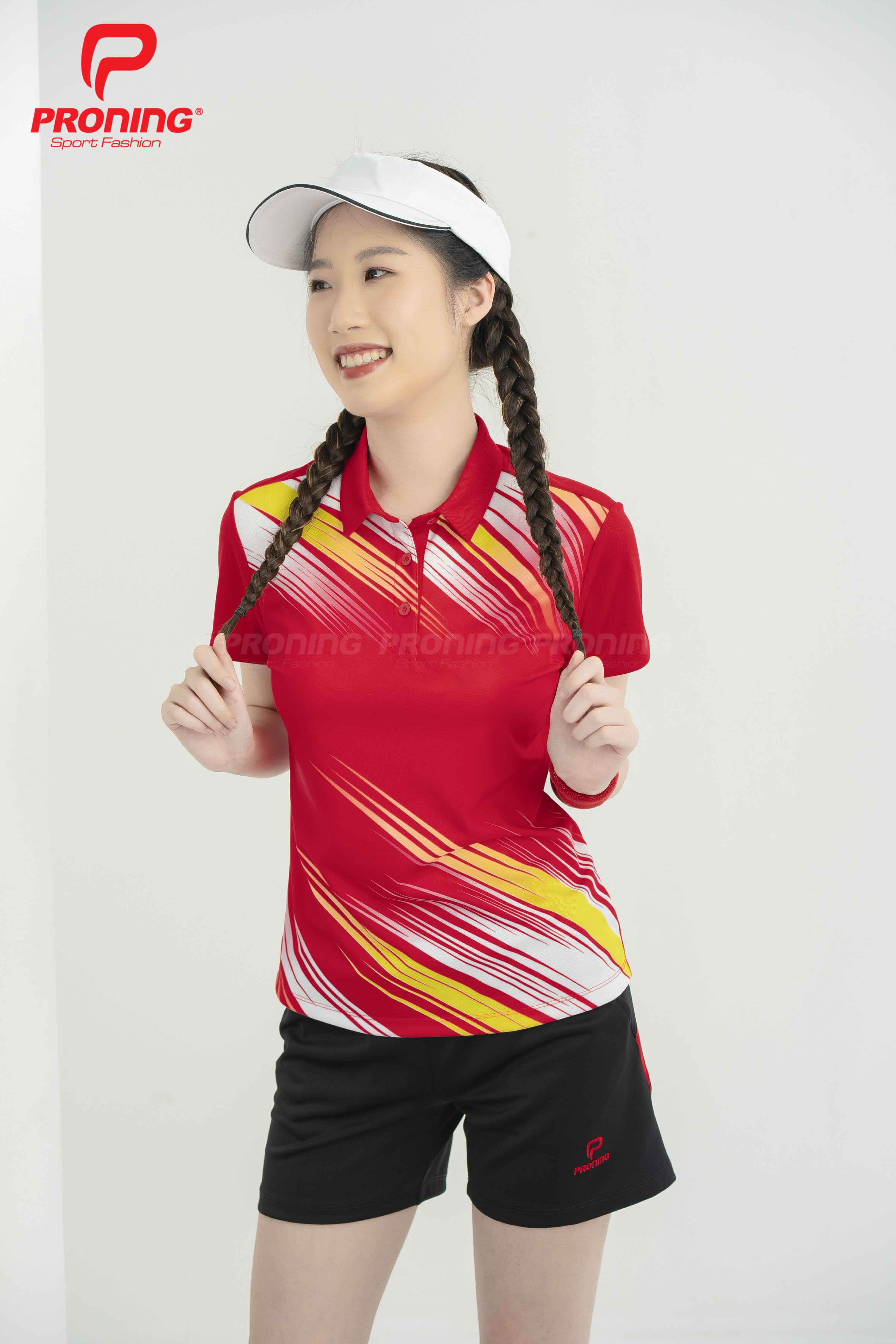 Áo thể thao nữ AC-3697 Đỏ phối vàng