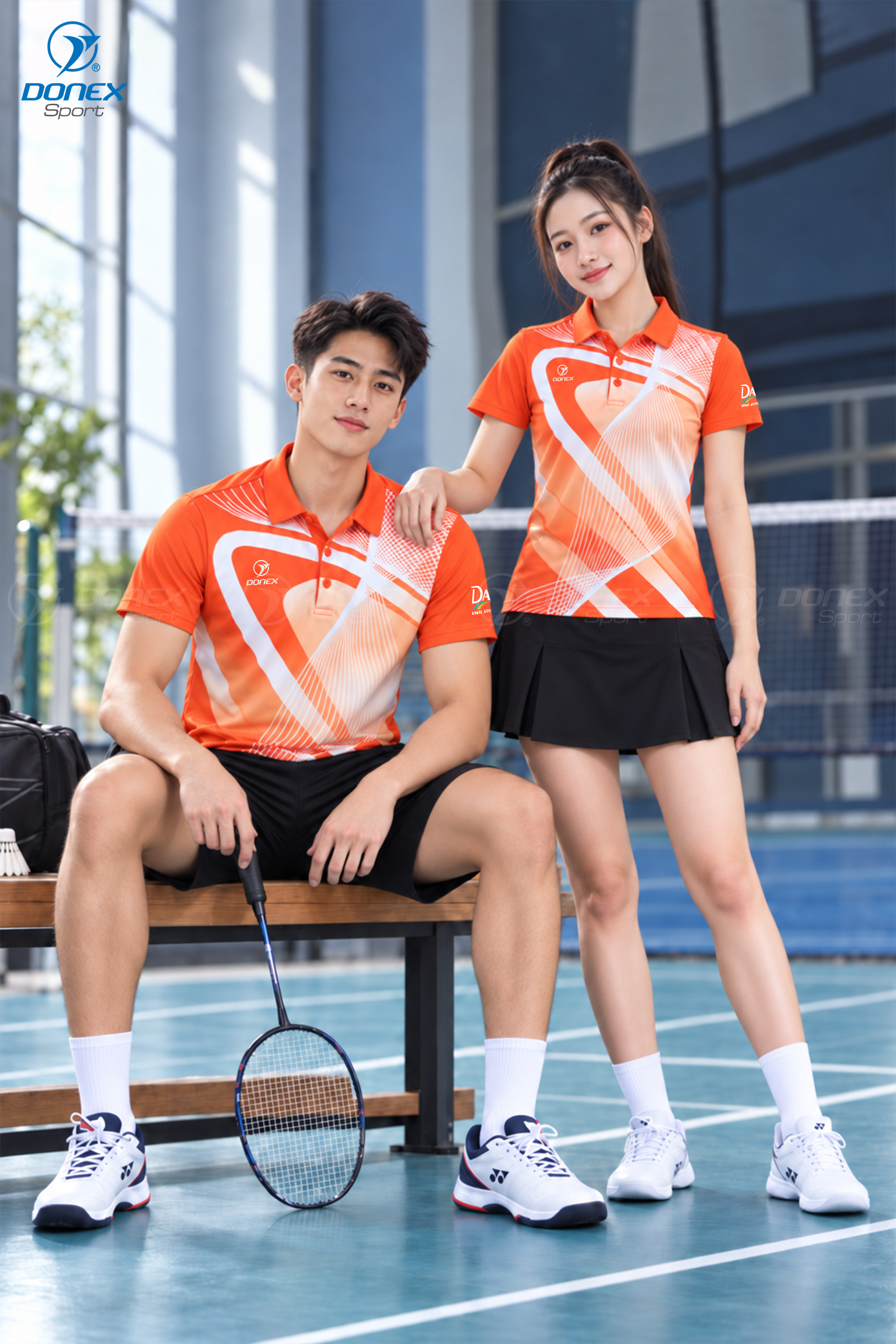Áo thể thao nữ AC-3872-20-01 Cam phối trắng