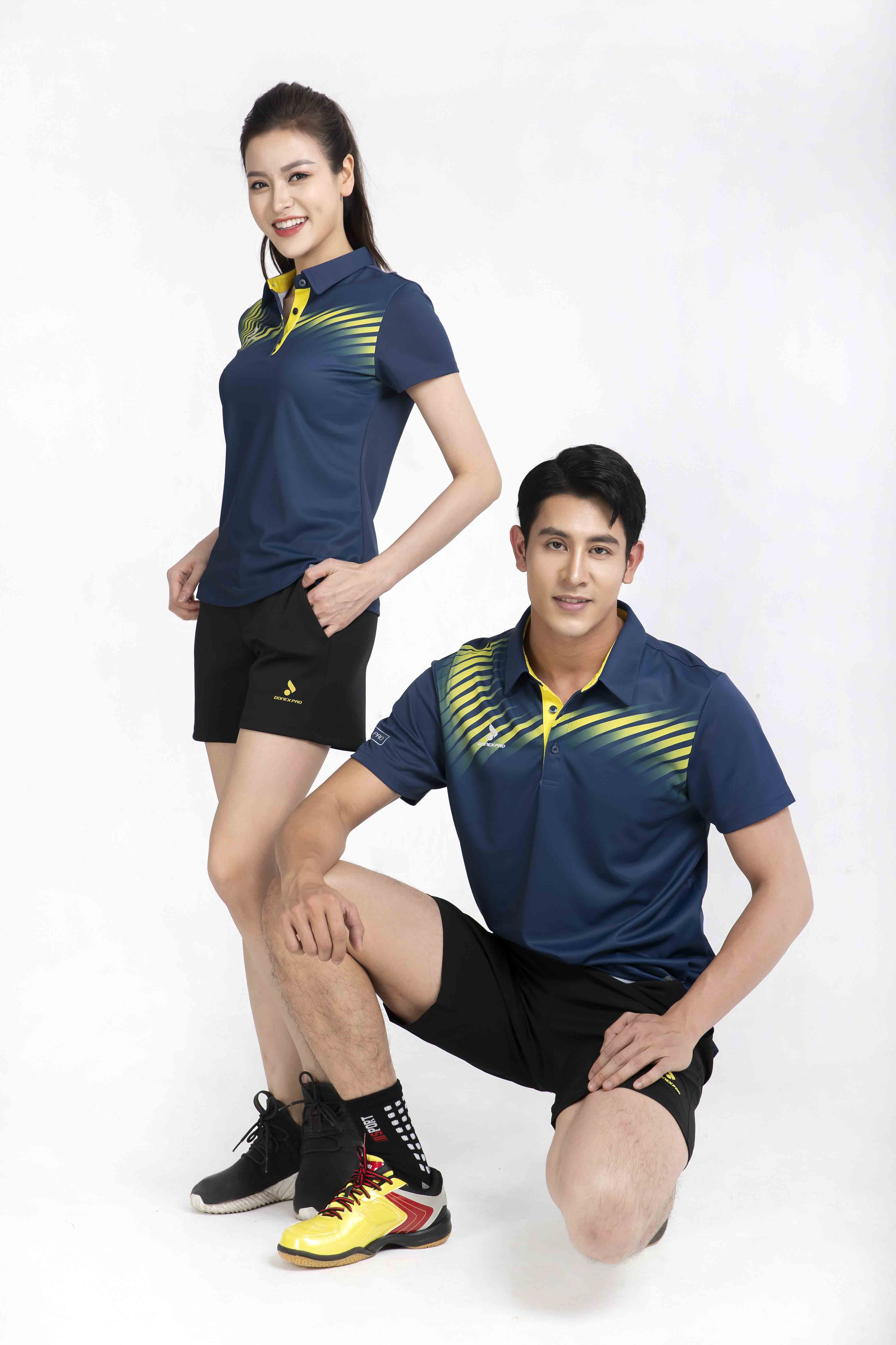 Áo thể thao nữ AC-3640 Xanh navy phối vàng