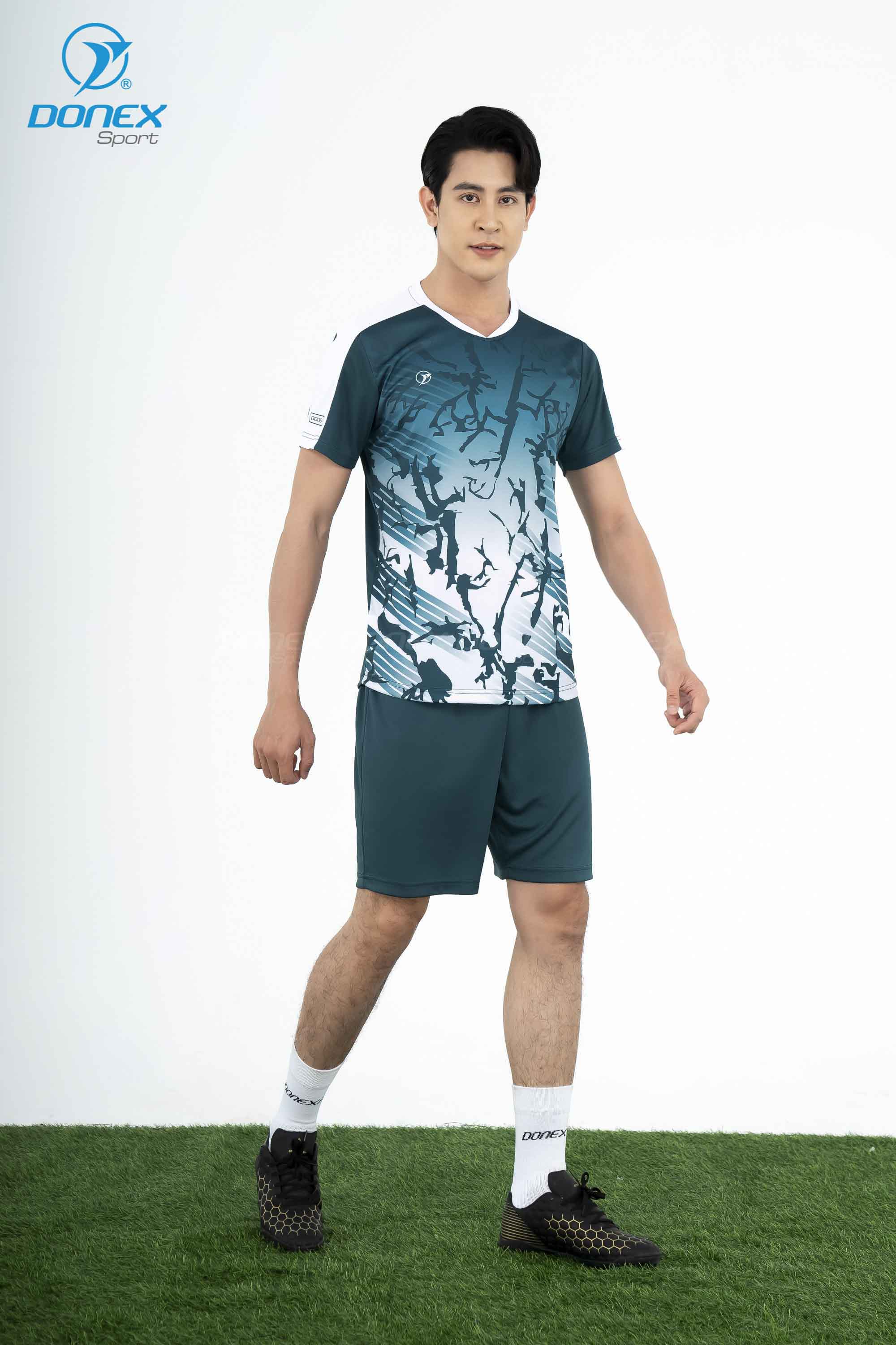 Bộ thể thao nam MCB-6156 xanh lục bảo phối trắng